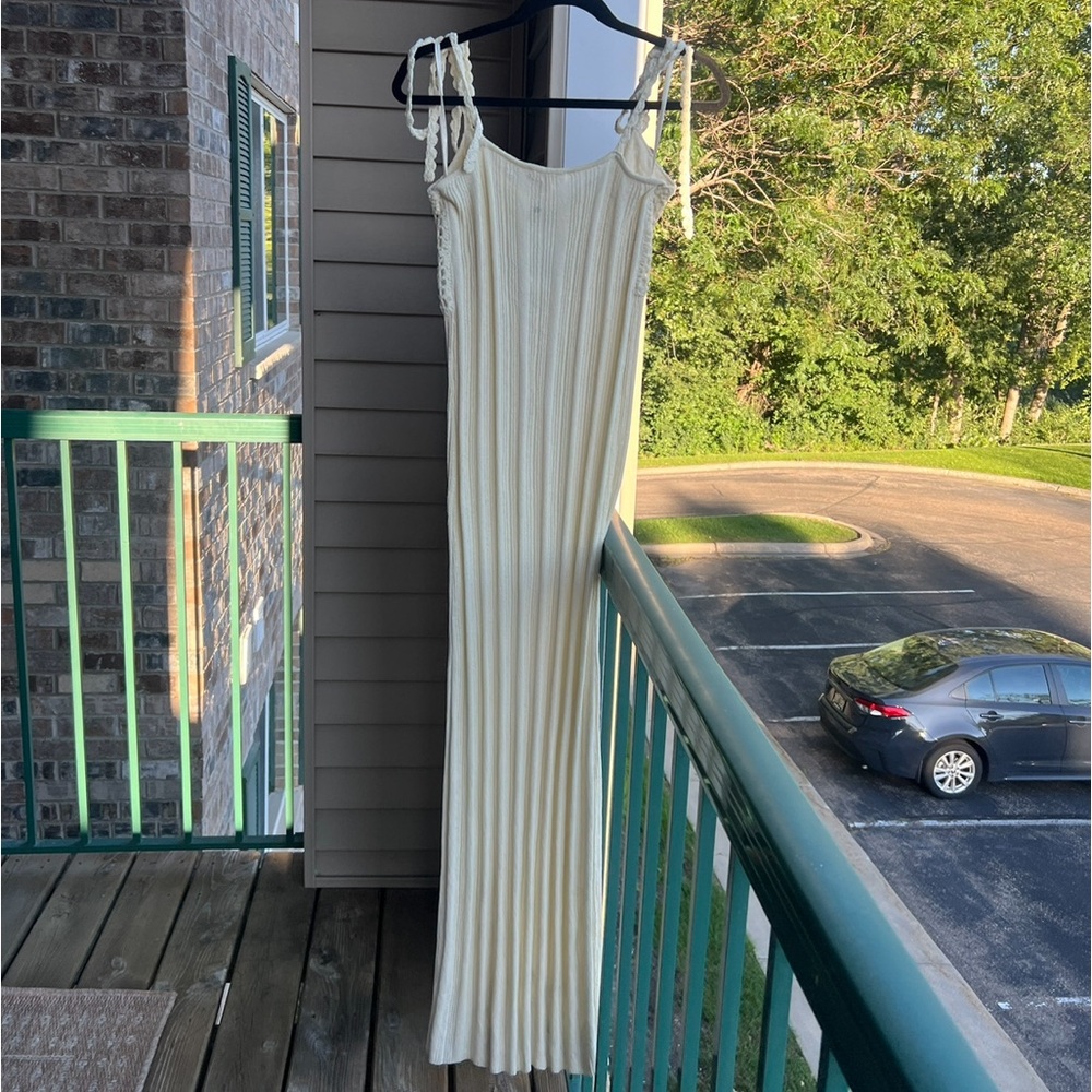 🆕 Line & Dot Cream Crochet Knit Maxi Dress Small Boho Beach Resort Cover Up - Picture 5 of 16